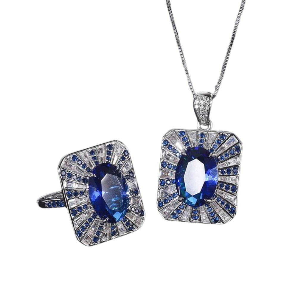 Loja KIONI - Conjunto Naomi - Prata e Zircônias Azuis