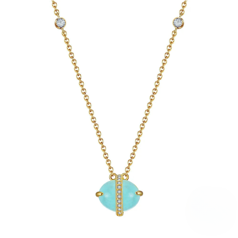 Loja KIONI Colar Débora em Prata Banhada a Ouro e Pedra Água Marinha