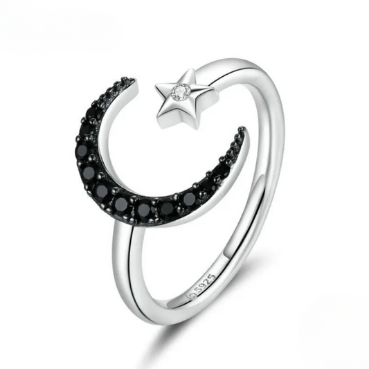 Loja KIONI - Anel Bette - Lua e Estrela em Prata e Zircônias