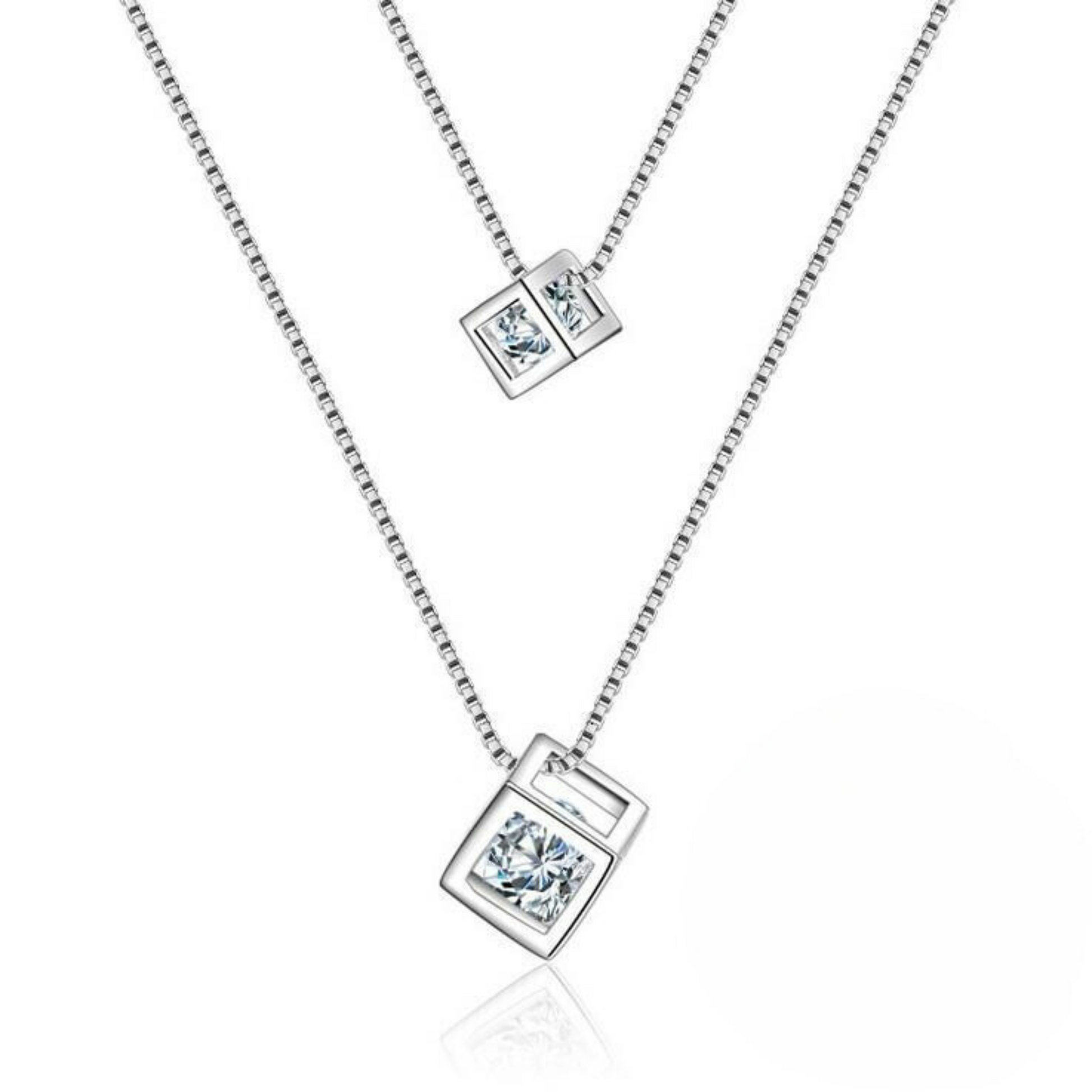 Loja KIONI - Colar Bruna - Duplo em Prata e Zircônias