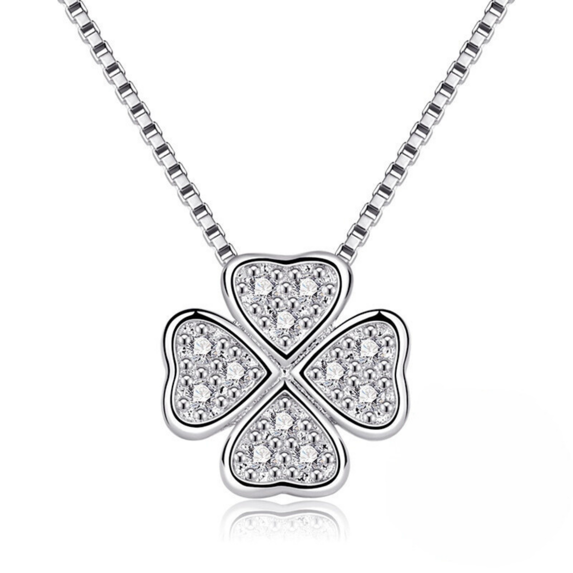 Loja KIONI - Colar Eva - Trevo de Quatro Folhas em Prata e Zircônias