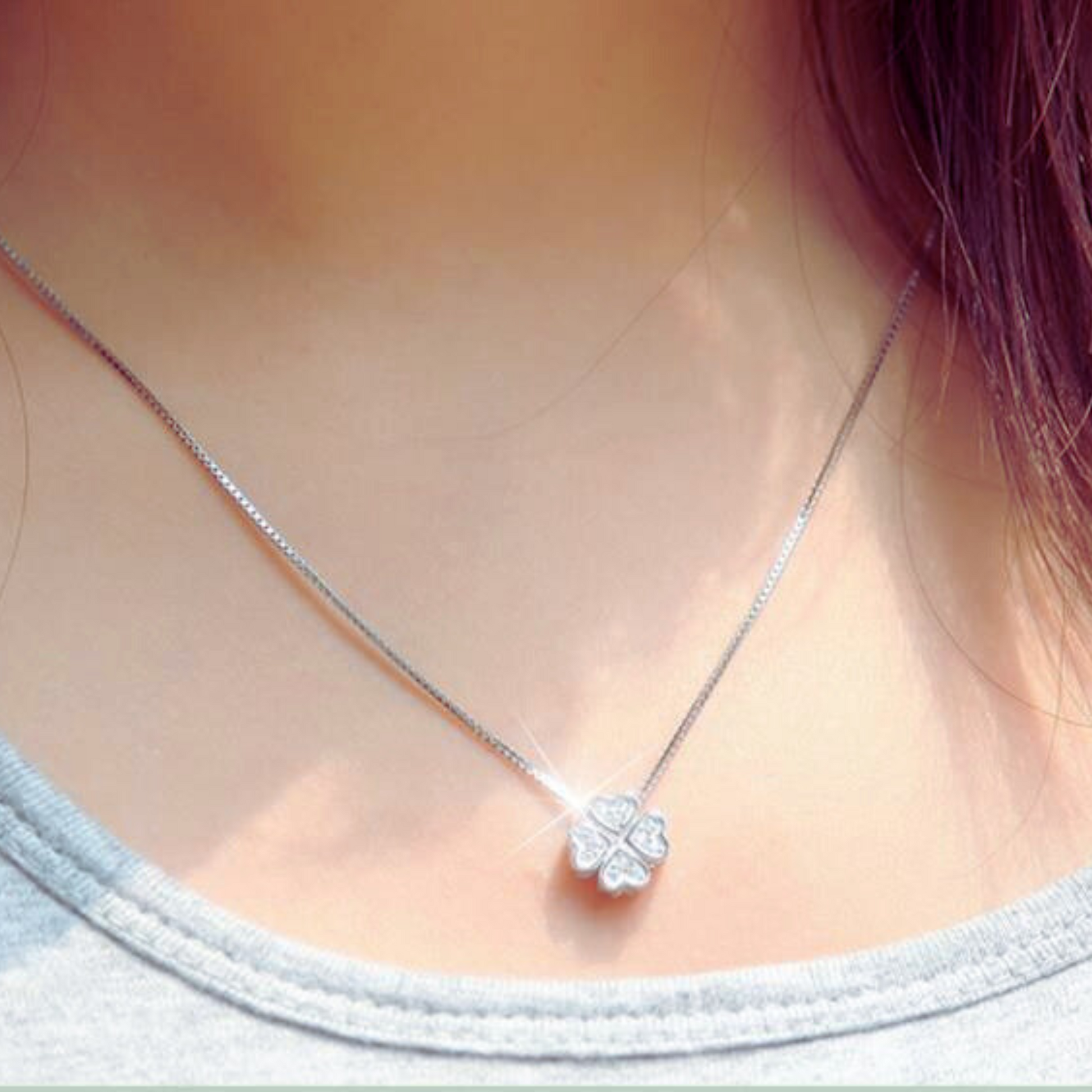 Loja KIONI - Colar Eva - Trevo de Quatro Folhas em Prata e Zircônias