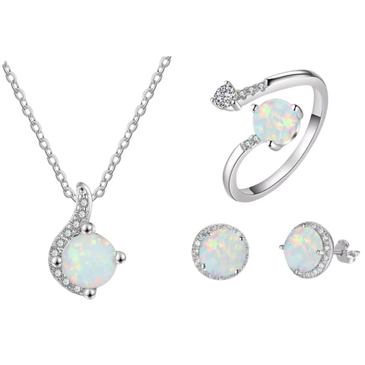 Loja KIONI - Conjunto Amália - Em Prata e Pedra Opala