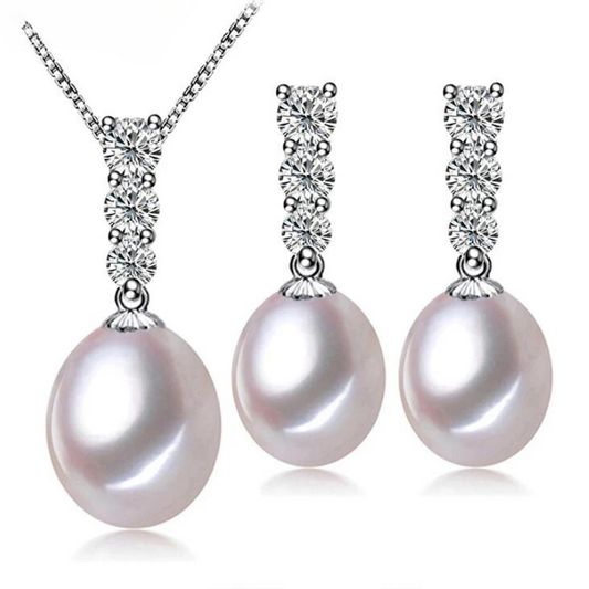 Loja KIONI - Conjunto Elisa - Prata, Pérola Natural e Zircônia