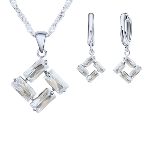 Loja KIONI - Conjunto Isabel - Geométrico em Prata e Zircônias