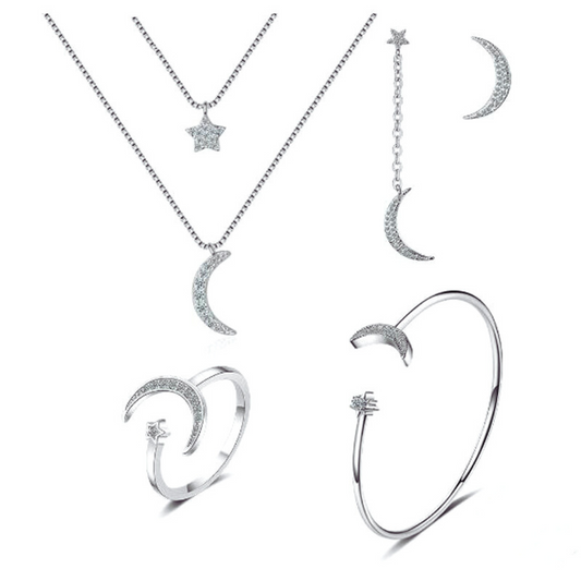 Loja KIONI - Conjunto Luna - Lua e Estrela em Prata e Zircônias