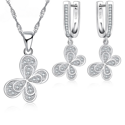 Loja KIONI - Conjunto Maitê - Borboleta em Prata e Zircônias