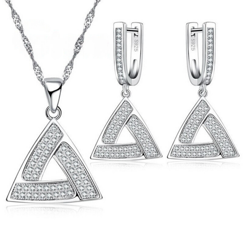 Loja KIONI - Conjunto Naara - Geométrico em Prata e Zircônias