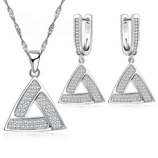 Loja KIONI - Conjunto Naara - Geométrico em Prata e Zircônias