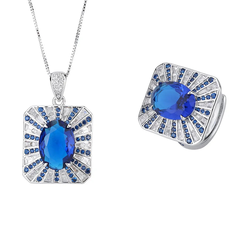 Loja KIONI - Conjunto Naomi - Prata e Zircônias Azuis