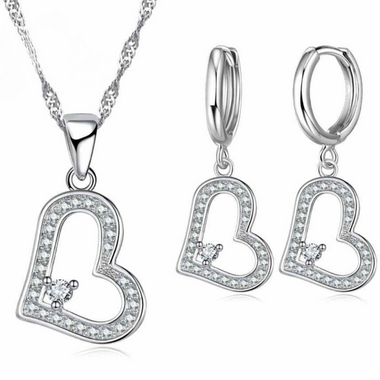 Loja KIONI - Conjunto Silvia - Coração em Prata e Zircônias