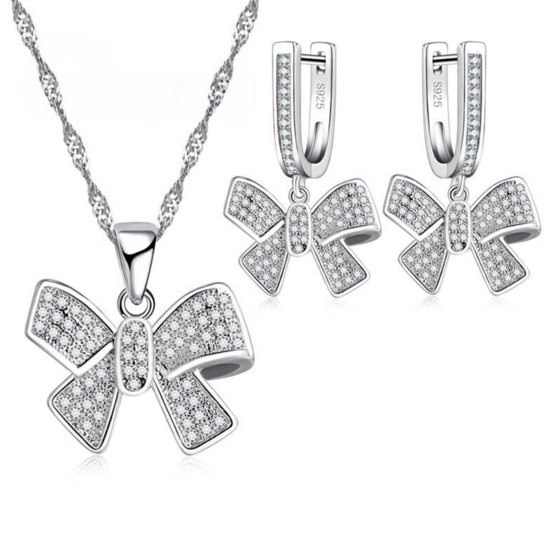 Loja KIONI - Conjunto Suzy - Lacinho em Prata e Zircônias