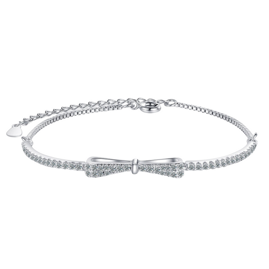 Loja KIONI - Pulseira Gisele - Lacinho em Prata e Zircônias